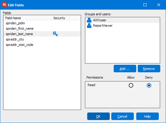 This image is the Edit Fields dialog where you can manage security for multiple fields in one place.